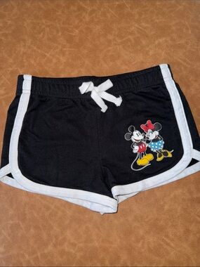 Disney Girls Medium 7/8 Black Drawstring Shorts with Mickey & Minnie Graphic
